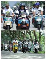 Bupati Kab.Siak Alfedri ikut Mengendarai Vespa bersama Pecinta Vespa se Riau di Kota Siak