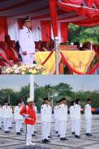 Wabub Husni Pimpin Upacara Penurunan Bendera HUT RI Ke79 di Kab.Siak