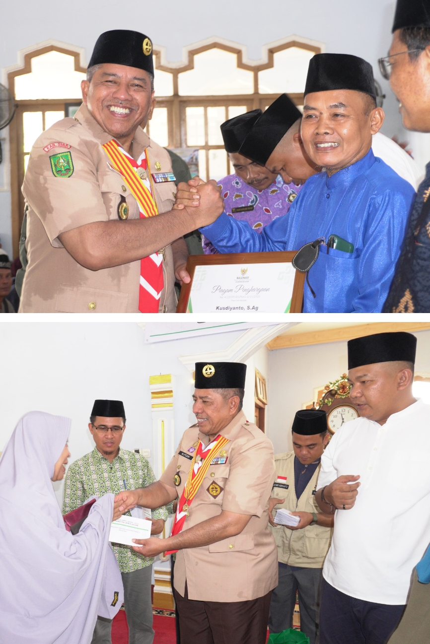 Bupati Alfedri dan BAZNAS Kab.Siak serahkan Zakat konsumtif Tahap II di Kec.Lubuk dalam